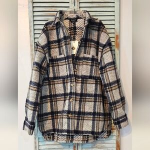 NWT BARDOT Womens Size L Gray/Black Plaid Wool Blend Checked Flannel Shacket